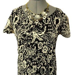 EAST 5th Netting Top S Black Gray Fleur scoop neck Lined blouse Shirt sleeve tee